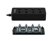 Кабели и Адаптери Orico хъб USB3.0 HUB 4 port black, 4 On/Off buttons 