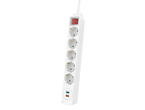 Разклонители Hama Power Strip, 5 гнезда, 1.4м, Бутон вкл/изкл, PD/Quick Charge, USB-C/USB-A, Бял